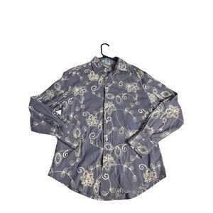 Toku women’s L Embroidered Floral Long Sleeve purple Button-Up Shirt Cotton